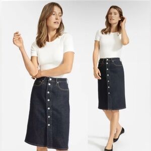 Everlane The Denim Button Down Pencil Jean Skirt Dark Wash Size 27